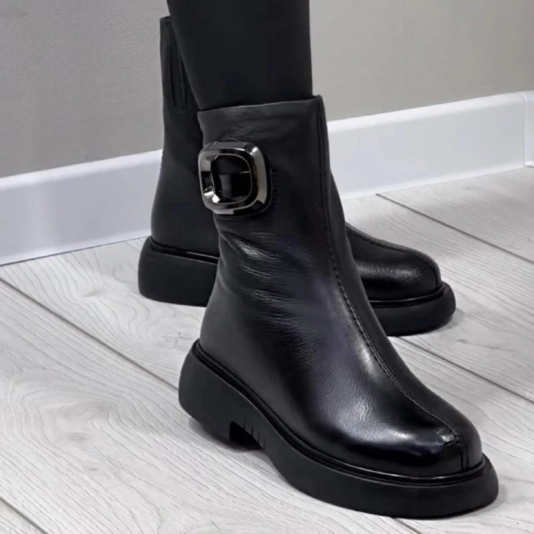 Botas de Couro Quentes Até ao Tornozelo para Mulher