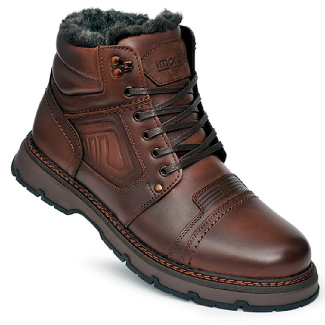 Botas de Inverno para Homem em Couro Genuíno Castanho