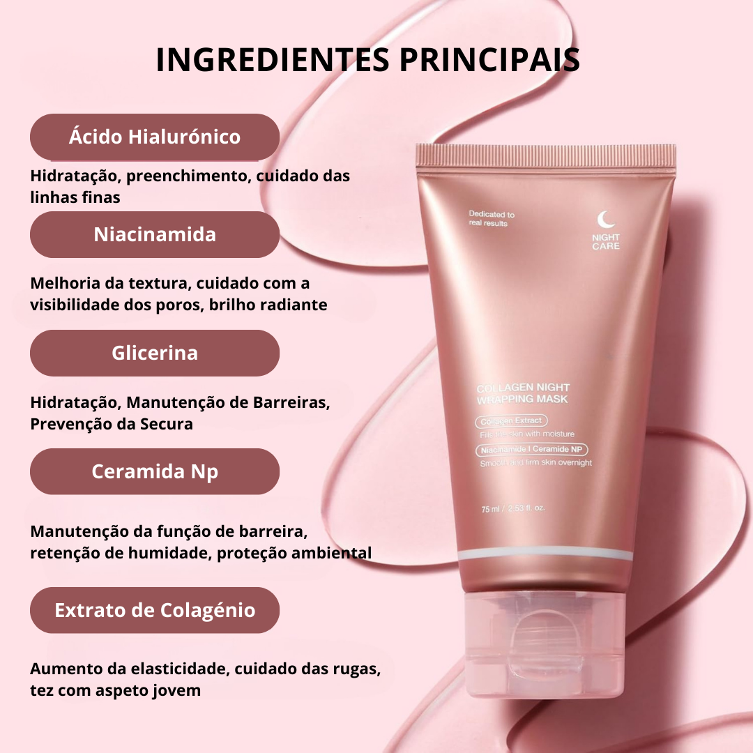 Máscara Facial com Envolvimento de Colagénio Durante a Noite