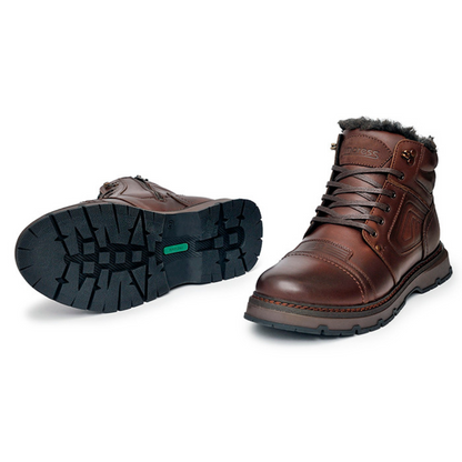 Botas de Inverno para Homem em Couro Genuíno Castanho