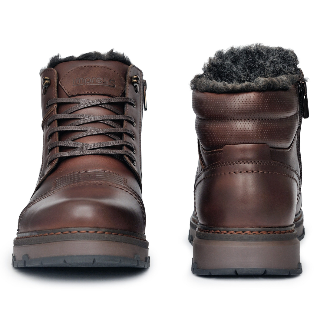 Botas de Inverno para Homem em Couro Genuíno Castanho