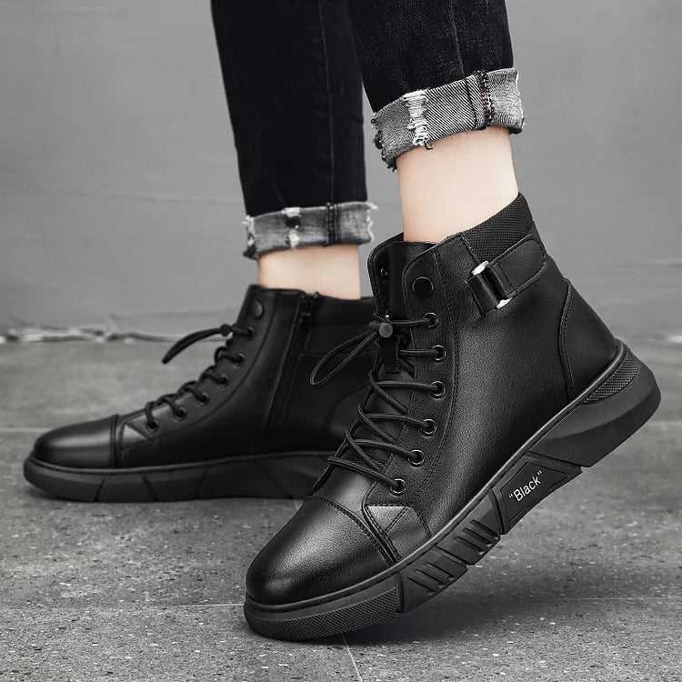 Botas de couro preto para homem