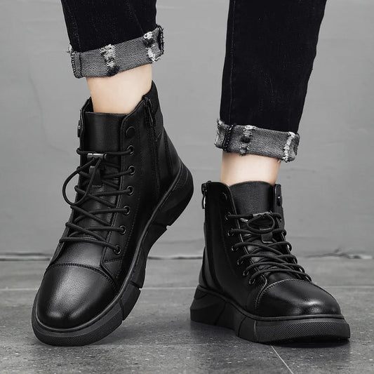 Botas de couro preto para homem