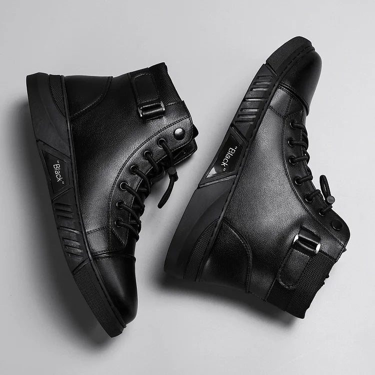 Botas de couro preto para homem